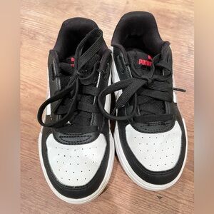 Puma Kids Sneakers Black White with Red Logo size 12